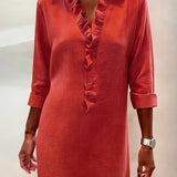 V-Neck Shift Dress with Ruffle Front