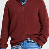 Men's Quarter Zip Knit Sweater with Stand Collar and Ribbed Texture
