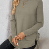 Long Sweater with Side Slits and Long Sleeves