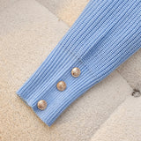 Cowl Neck Ribbed Knit Sweater with Button Cuff