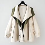 Two-Tone High Neck Windbreaker Jacket with Snap Buttons