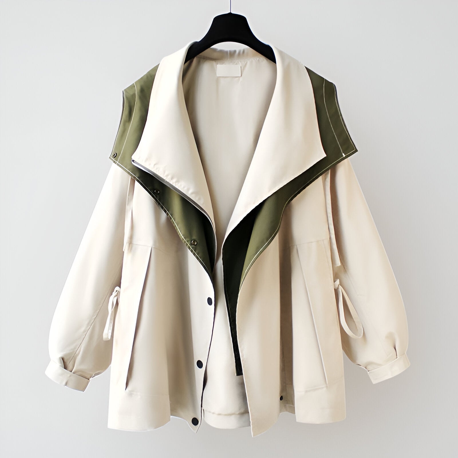Two-Tone High Neck Windbreaker Jacket with Snap Buttons
