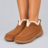 Faux Fur Lined Slip-On Ankle Boots with Round Toe