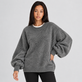 Oversized Round Neck Sweater with Balloon Sleeves and Ribbed Cuff