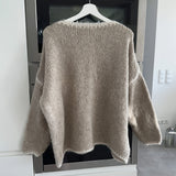 Oversized Knit Sweater with Long Sleeves and Contrast Trim