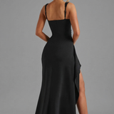 Bodycon Slip Maxi Dress Women Open Back Leg Split Evening Gown