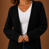 Longline Cable Knit Cardigan with Open Front