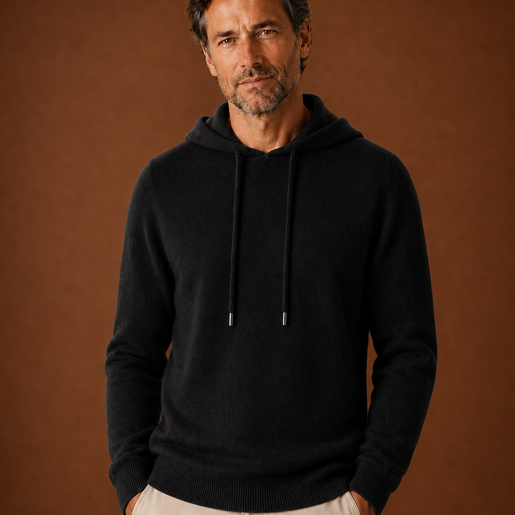 Hooded Knit Sweater with Drawstring