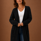 Longline Cable Knit Cardigan with Open Front