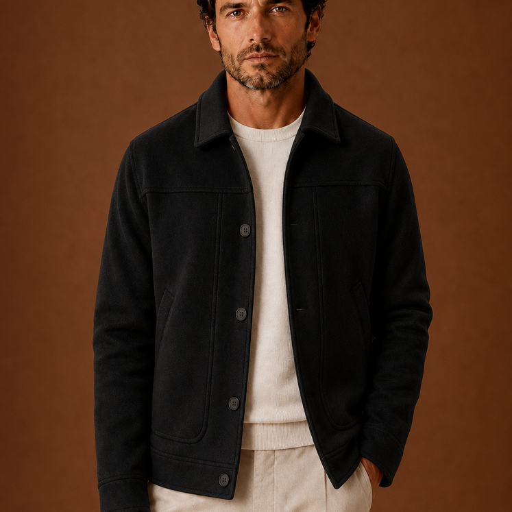 Tailored Button-Front Collared Shirt Jacket with Side Pockets