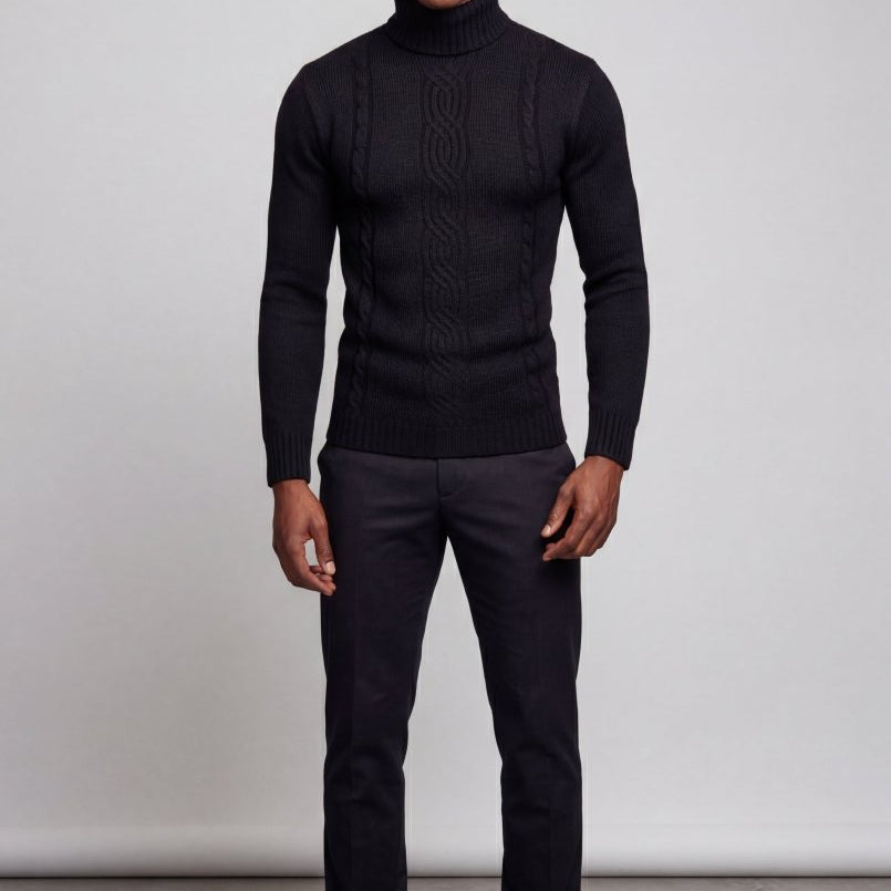 Cable Knit Ribbed Turtleneck Sweater