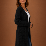 Longline Cable Knit Cardigan with Open Front