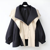 Two-Tone High Neck Windbreaker Jacket with Snap Buttons