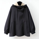 Two-Tone High Neck Windbreaker Jacket with Snap Buttons