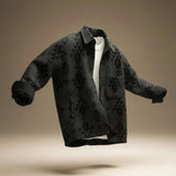 Oversized Fleece Jacket with Button Front and Geometric Print