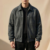 Suede Bomber Jacket with Shirt Collar