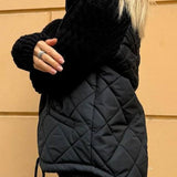 Quilted Zip-Up Jacket with Cable Knit Sleeves and High Collar