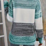 Fuzzy Knit Color Block Sweater with Long Sleeves
