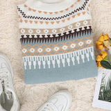 Patterned Knit Sweater with Crew Neck