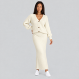 Ribbed Knit Cardigan and Maxi Skirt Set