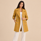 Women's Coat with Double Breasted Button Front and Notched Lapel Collar for Office Wear