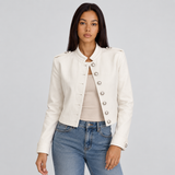 Cropped Button-Front Jacket with Stand Collar
