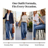 Wide-Leg High-Waisted Denim Jeans with Front Pockets
