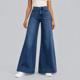 High-Waist Wide-Leg Denim Jeans with Folded Hem