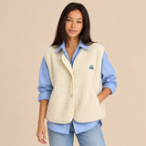 Women's Fleece Vest with Button Front Sleeveless Design and Textured Teddy Finish for Fall