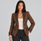 Tweed Blazer with Contrast Trim and Button Front