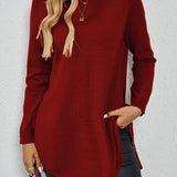 Long Sweater with Side Slits and Long Sleeves
