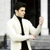 Cable Knit Cardigan with Shawl Collar and Button Front