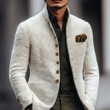 Men's Cardigan with Stand Collar and Textured Button Front for Office Wear