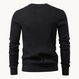 Ribbed Round Neck Half Button Sweater