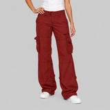 Wide-Leg Cargo Pants with Low Rise Waist and Side Pockets