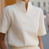 Mandarin Collar Blouse with Short Sleeves