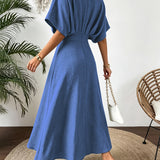 V-Neck A-Line Maxi Dress with Batwing Sleeve