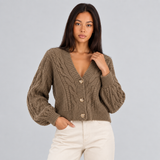 Cropped Cable Knit Cardigan with Balloon Sleeve
