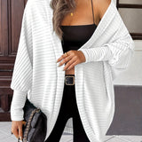 Open-Front Cardigan with Batwing Sleeves and Ribbed Knit
