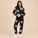 Women's Floral Print Tracksuit with Pullover Hoodie and Drawstring Jogger Pants