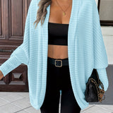 Open-Front Cardigan with Batwing Sleeves and Ribbed Knit