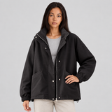 Oversized Zip Up Jacket with Stand Collar and Pockets