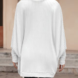 Open-Front Cardigan with Batwing Sleeves and Ribbed Knit