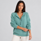 Half-Button Knit Sweater with V-Neck