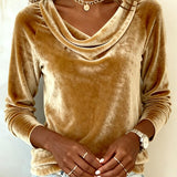 Velvet-Look Top with Cowl Neck and Long Sleeves