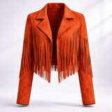 Cropped Suede Fringe Jacket with Notch Collar