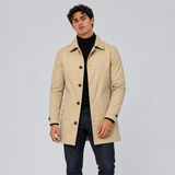 Tailored Car Coat with Button Front and Point Collar