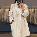 Longline Ribbed Cardigan with Patch Pockets