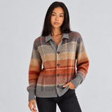 Women's Cardigans – Striped Knit Button Front Cardigan with Collared Neckline and Long Sleeves