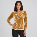 Velvet-Look Top with Cowl Neck and Long Sleeves